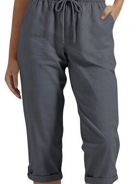 Casual Drawstring Crop Pants - Charcoal